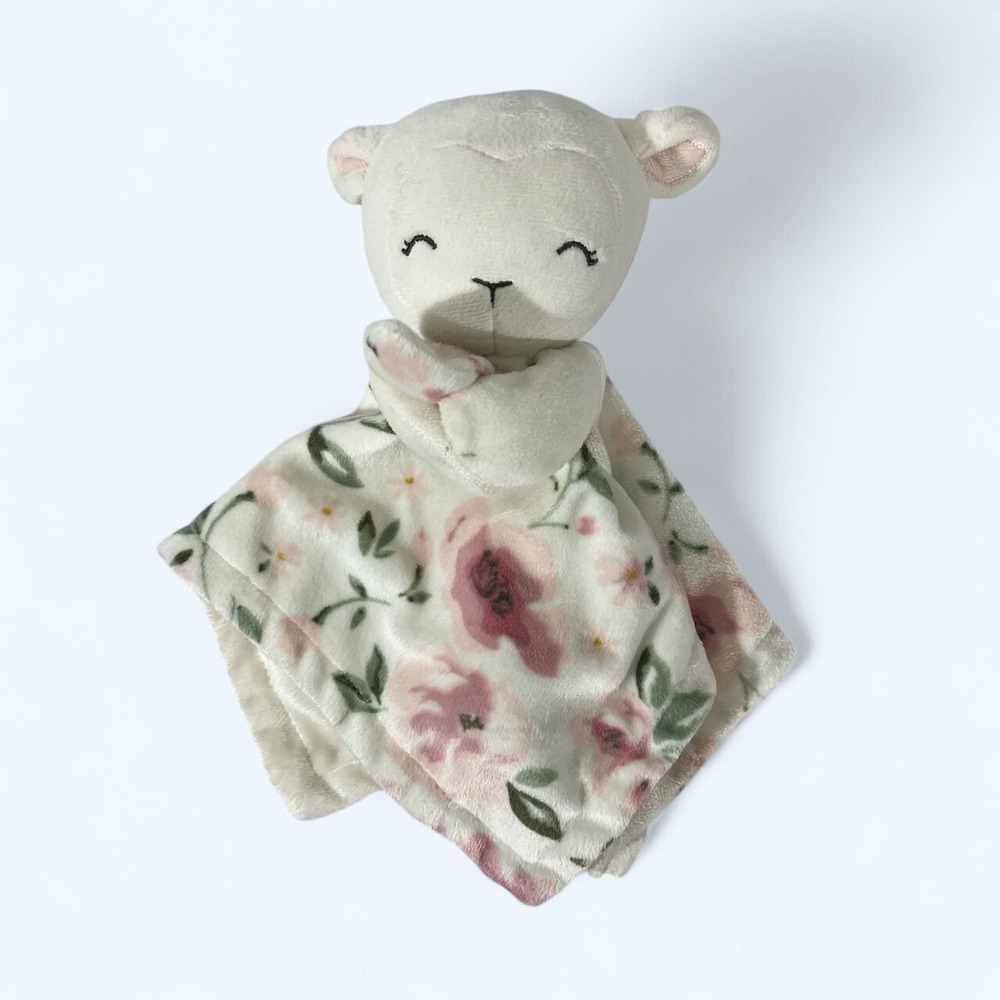 Modern Moments Security Blanket Pink White Girl Lamb Floral Plush Lovey 12"